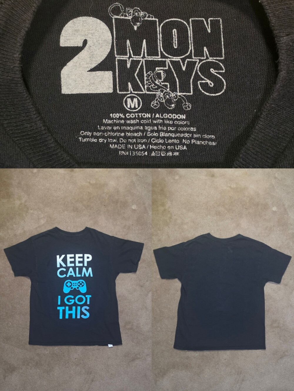 Kids 2 Monkeys "Keep Calm I Got This" Black Tee Sz Med (12/14)